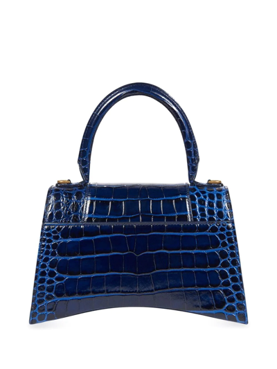 Shop Balenciaga Small Hourglass Crocodile Effect Bag In Blue