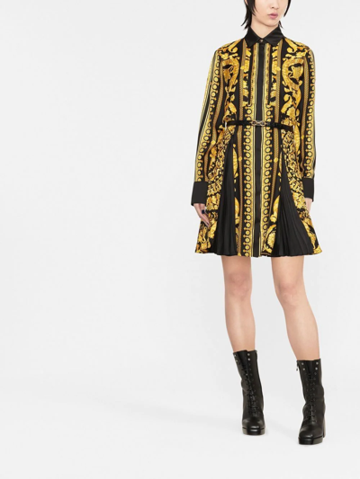 Shop Versace Barocco Silk Midi Shirt Dress In Gelb