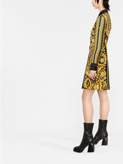 Shop Versace Barocco Silk Midi Shirt Dress In Gelb