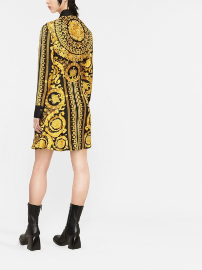 Shop Versace Barocco Silk Midi Shirt Dress In Gelb