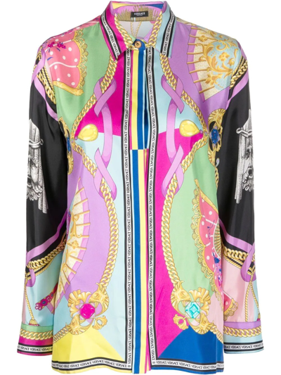 Shop Versace I Ventagli-print Silk Shirt In Rosa