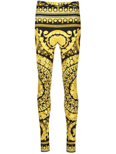 Shop Versace Barocco-print Leggings In Gelb