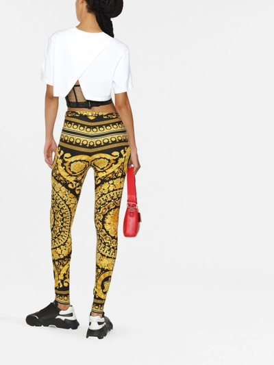 Versace Gold And Black Stretch Fabric Leggings With Baroque Heriatge Print In Gelb