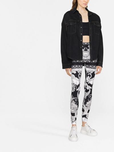 Shop Versace Silver Baroque-print Leggings In Black