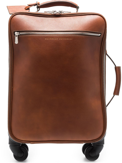 Shop Brunello Cucinelli Logo-embossed Suitcase In Braun