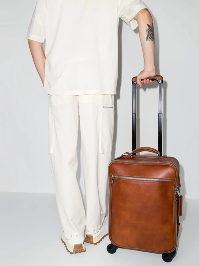 Shop Brunello Cucinelli Logo-embossed Suitcase In Braun