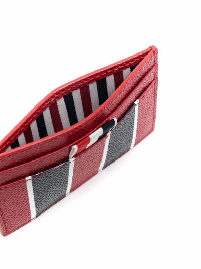 Shop Thom Browne Striped Leather Wallet In Red