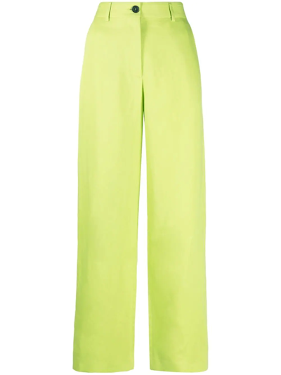 Shop Msgm High-waisted Wide-leg Trousers In Green