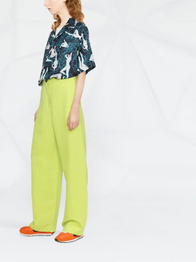Shop Msgm High-waisted Wide-leg Trousers In Green