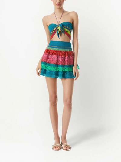 Shop Alice And Olivia Bethie Smocked Tiered Mini Skirt In Blau