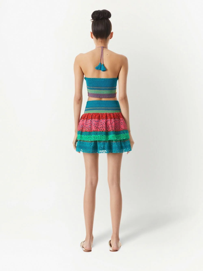 Shop Alice And Olivia Bethie Smocked Tiered Mini Skirt In Blau