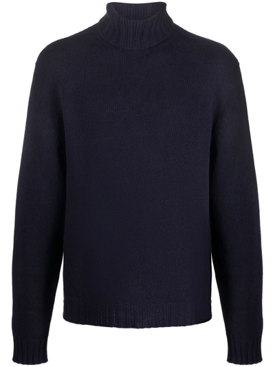 Shop Palm Angels Logo-knit Roll-neck Jumper In Blau