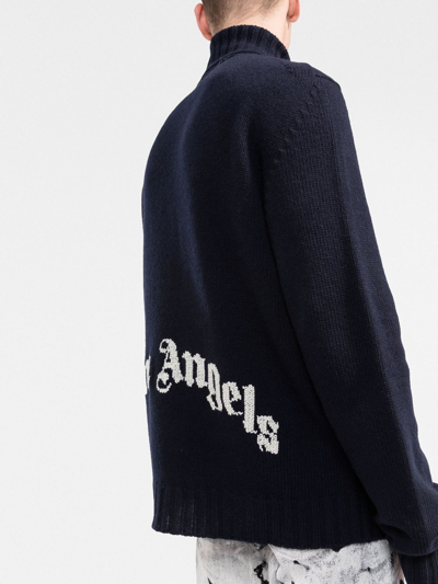 Shop Palm Angels Logo-knit Roll-neck Jumper In Blau