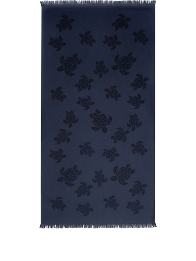 Shop Vilebrequin Turtle Fringed Bath Towel In Blue