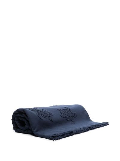 Shop Vilebrequin Turtle Fringed Bath Towel In Blue