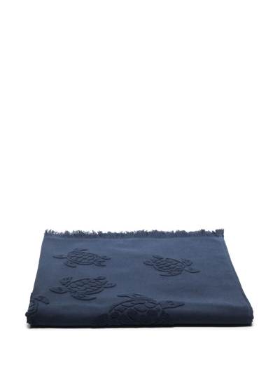 Shop Vilebrequin Turtle Fringed Bath Towel In Blue