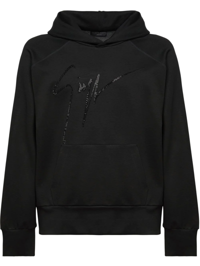 Shop Giuseppe Zanotti Crystal-embellished Logo Hoodie In Black