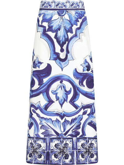 Dolce & Gabbana Majolica-print Maxi Skirt In Blau
