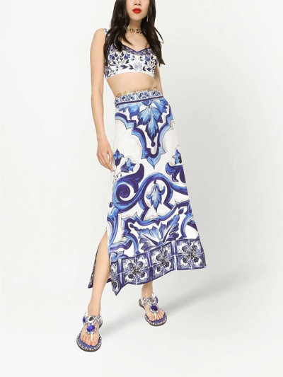 Dolce & Gabbana Majolica-print Maxi Skirt In Blau
