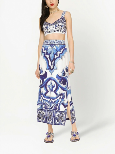 Dolce & Gabbana Majolica-print Maxi Skirt In Blau