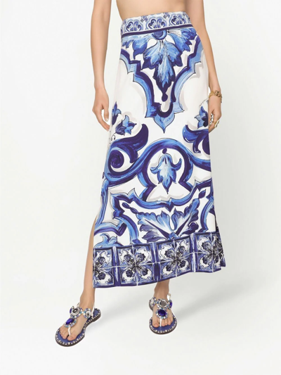 Dolce & Gabbana Majolica-print Maxi Skirt In Blau