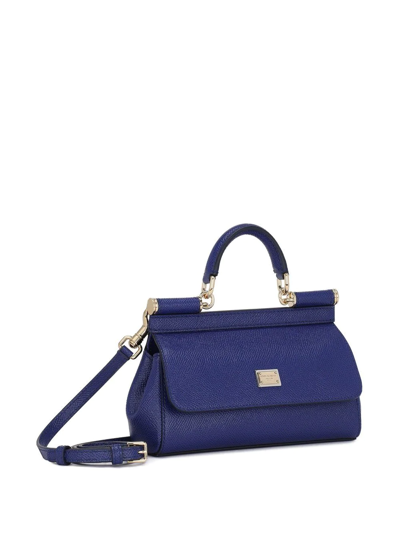 Shop Dolce & Gabbana Small Sicily Leather Top-handle Bag In Blue