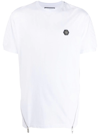 Shop Philipp Plein Logo-patch Zipped T-shirt In Weiss