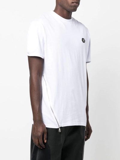 Philipp Plein Logo-patch Zip-detailing T-shirt In Weiss