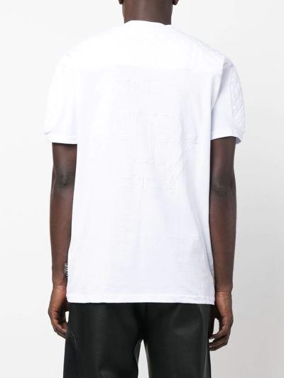 Philipp Plein Logo-patch Zip-detailing T-shirt In Weiss