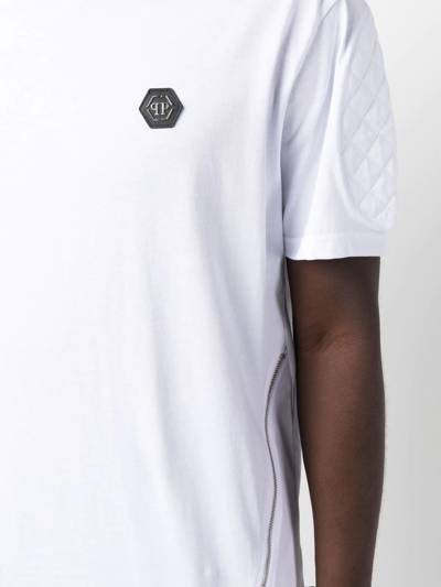 Philipp Plein Logo-patch Zip-detailing T-shirt In Weiss