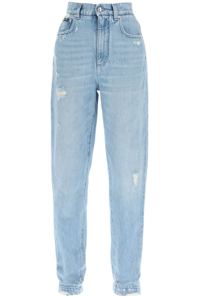 Shop Dolce & Gabbana Amber Fit Jeans In Distressed Denim In Blue