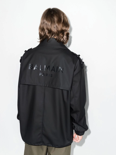 Shop Balmain Logo-print Biker Jacket In Schwarz