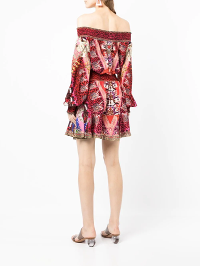 Shop Camilla Off-shoulder Printed Mini-dress In Rot