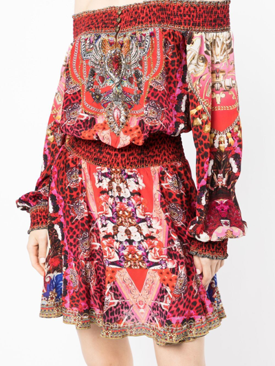 Shop Camilla Off-shoulder Printed Mini-dress In Rot