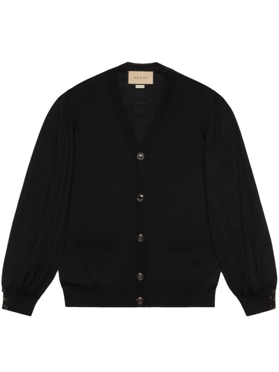 Shop Gucci Fine-knit Wool Cardigan In Schwarz