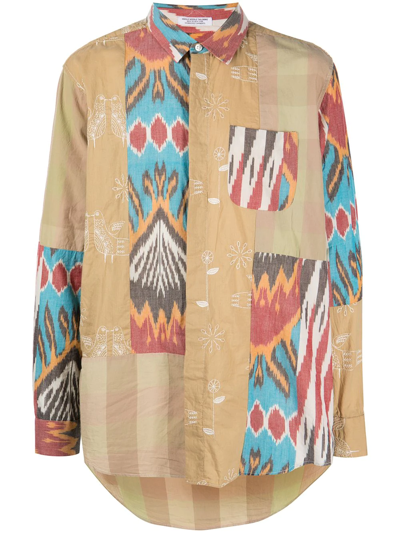 Shop Engineered Garments Patchwork Stripe Longline Shirt In Braun