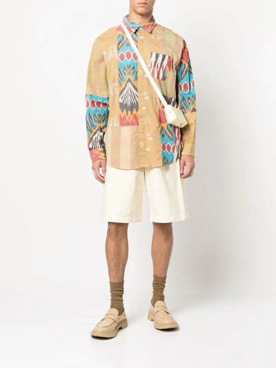Engineered Garments Patchwork Stripe Longline Shirt In Braun