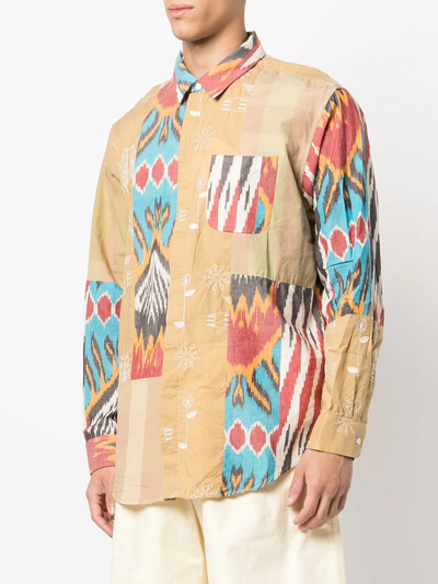 Engineered Garments Patchwork Stripe Longline Shirt In Braun