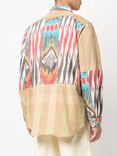 Shop Engineered Garments Patchwork Stripe Longline Shirt In Braun