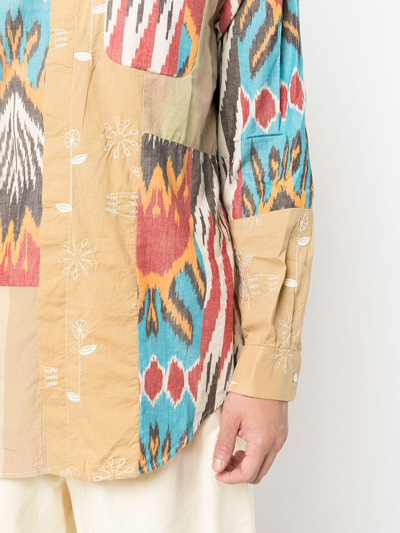 Engineered Garments Patchwork Stripe Longline Shirt In Braun