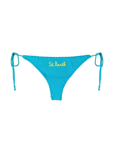 Shop Mc2 Saint Barth Embroidered-logo Knit Bikini Bottoms In Blau