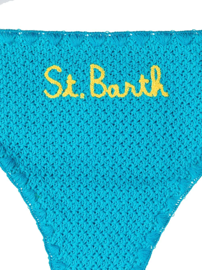 Shop Mc2 Saint Barth Embroidered-logo Knit Bikini Bottoms In Blau