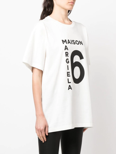 Shop Mm6 Maison Margiela Logo-print Cotton T-shirt In Weiss