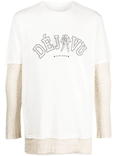 Shop Our Legacy Motif-print Double Layer T-shirt In Weiss