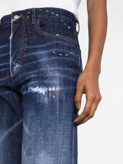 Shop Dsquared2 Distressed Bootcut Jeans In Blau