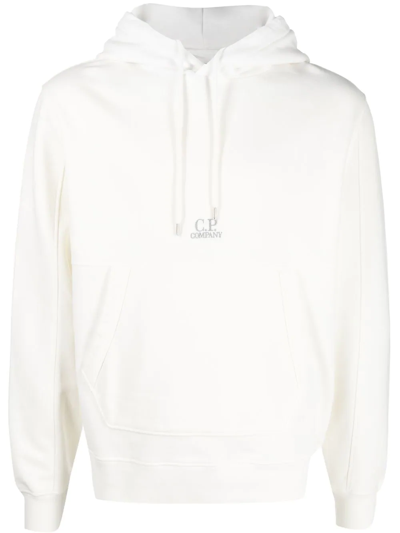 Shop C.p. Company Logo-print Cotton Hoodie In Weiss