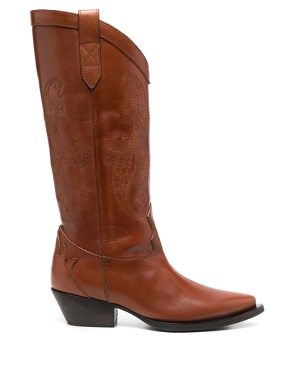 Shop Etro 40mm Leather Stitched Western-boots In Braun