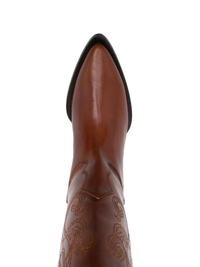 Shop Etro 40mm Leather Stitched Western-boots In Braun
