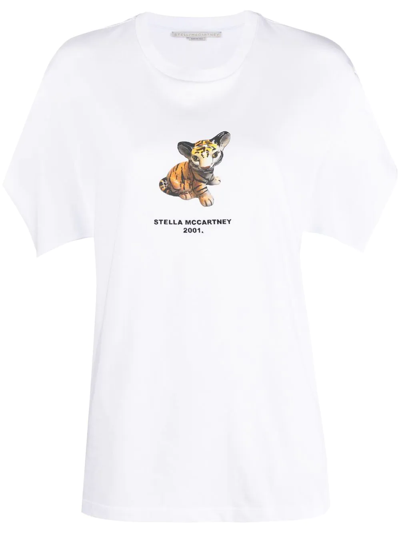 Shop Stella Mccartney Tiger-print Cotton T-shirt In White