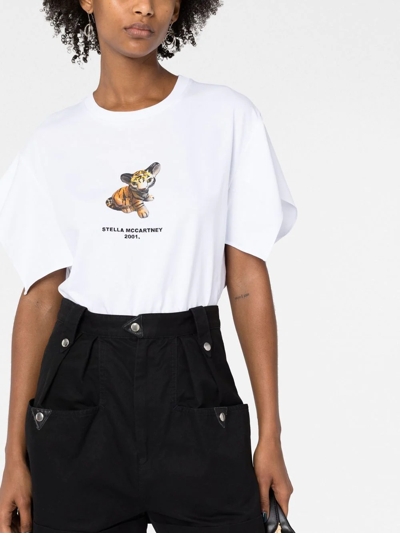 Shop Stella Mccartney Tiger-print Cotton T-shirt In White